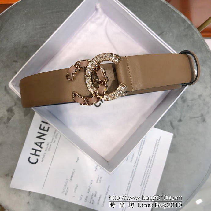CHANEL香奈兒 18新款 淺金CC半編皮 半立體方鑽扣 zp同步光滑小牛皮 優雅皮帶  xfp1001